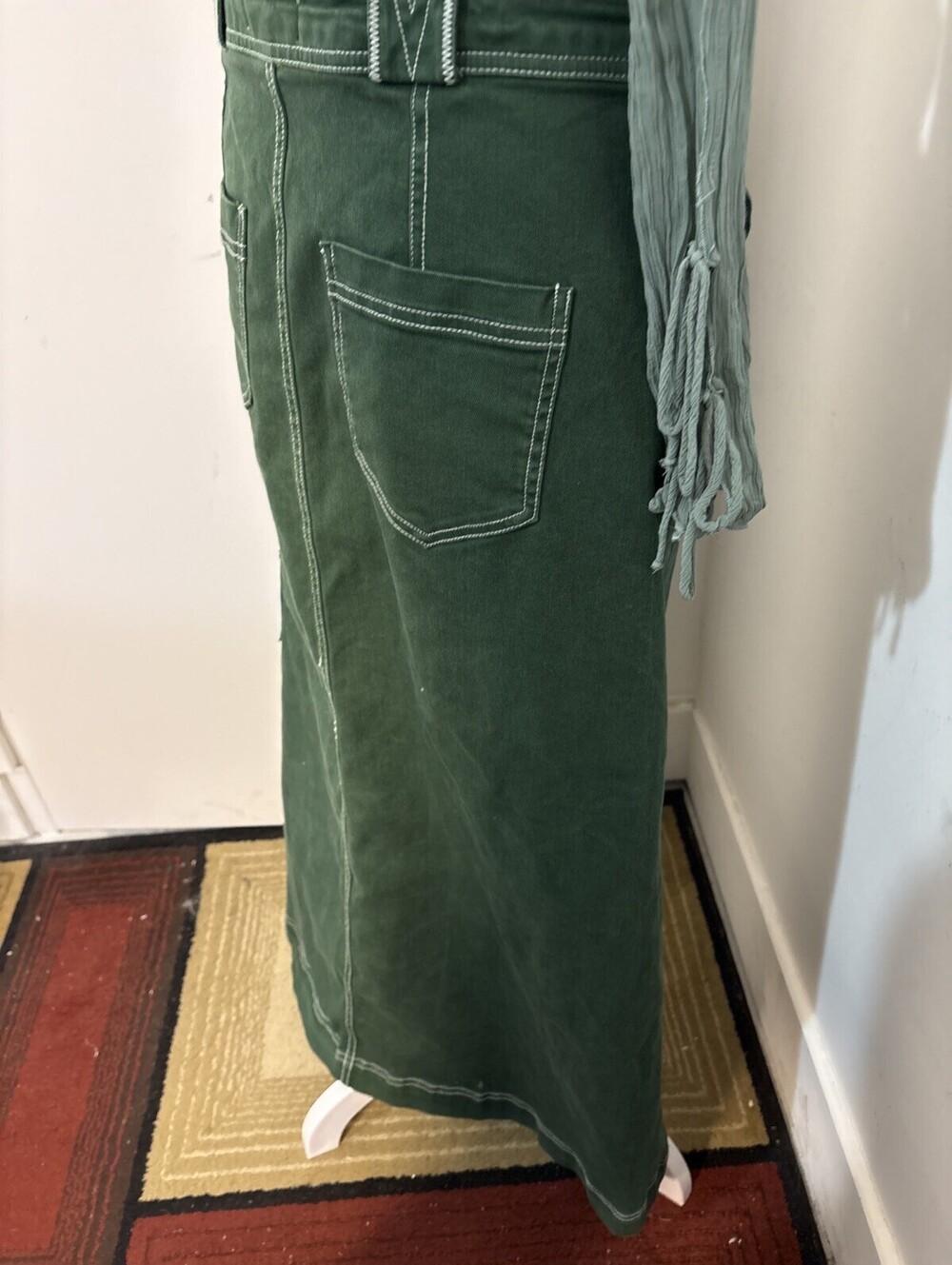 Anthropologie Pilcro Cargo Maxi Skirt Denim Pockets Front Slit Green Sz 6 NWOT - Picture 13 of 14
